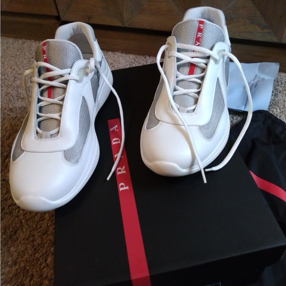 Prada White and Gray Athletic Shoes